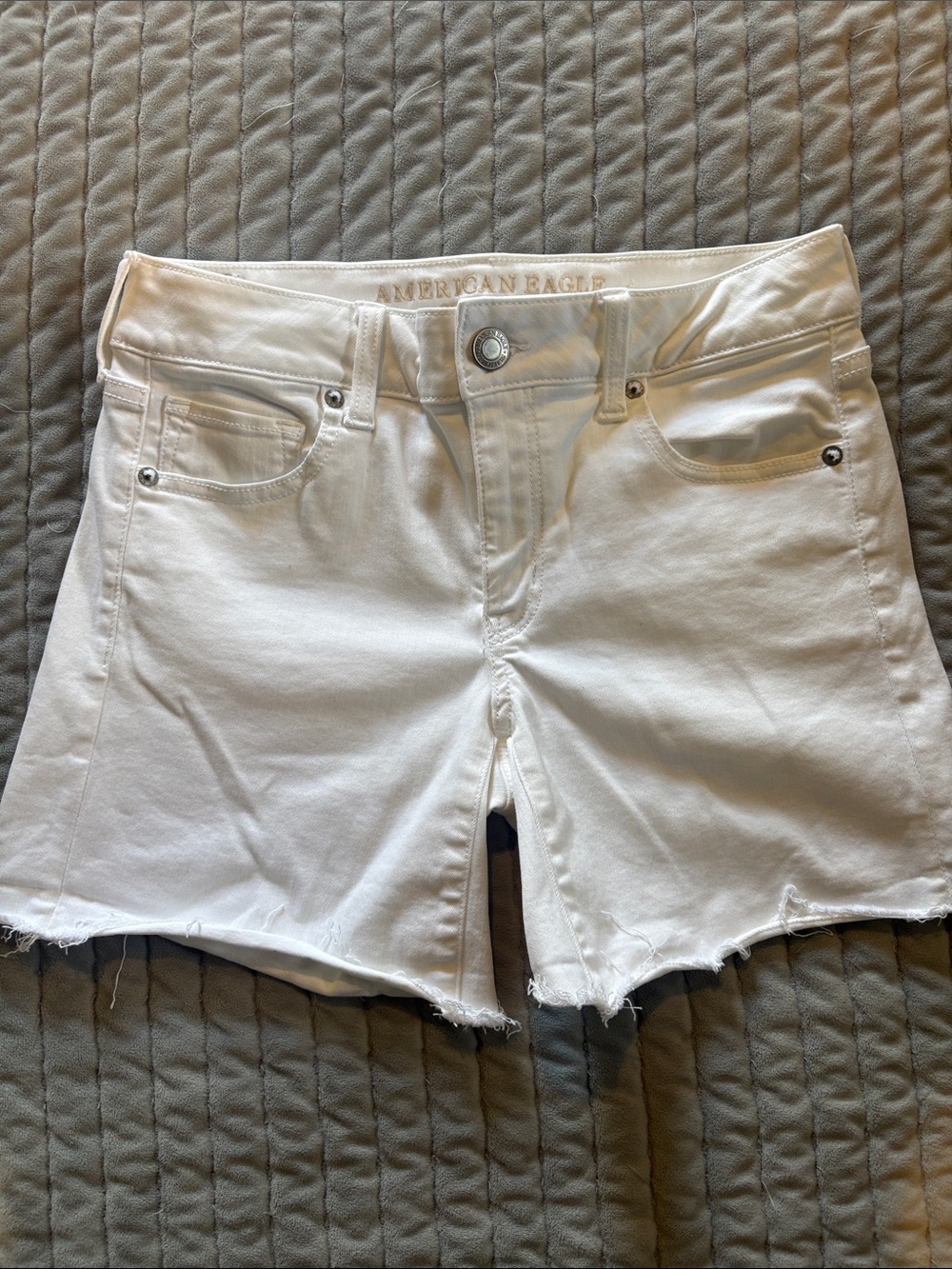 American Eagle Outfitters White Raw-Hem High-Rise Denim Shorts